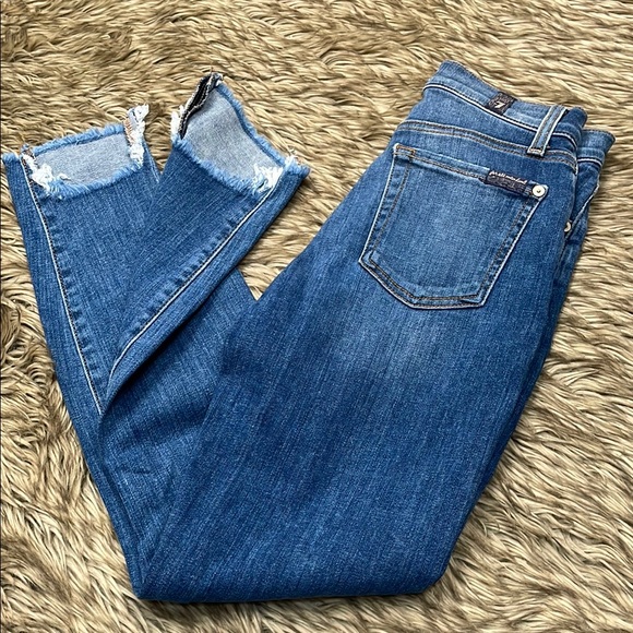 7 For All Mankind Denim - 7 For All Mankind Blue Cropped Ankle Jeans with Classic Style